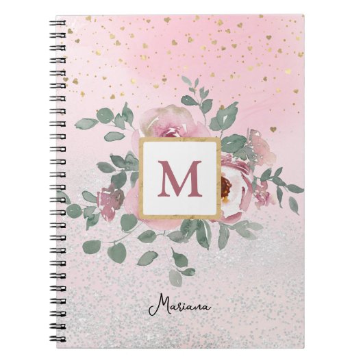 Rosa Sparkle Glitzer Monogram Girl Daily Diary Notizblock (Vorderseite)
