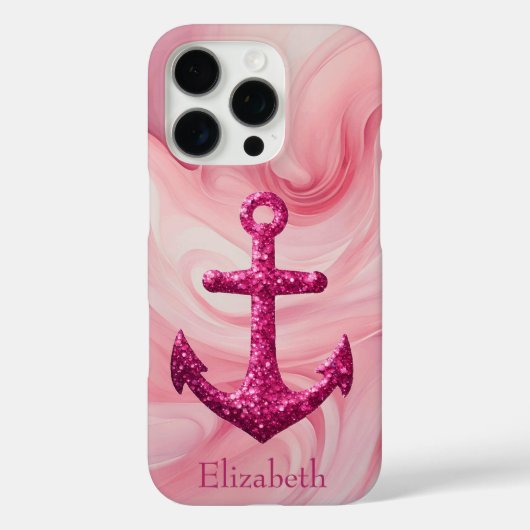 Rosa Sparkle Glitzer Nautical Sailing Name Case-Mate iPhone Hülle (Rückseite)