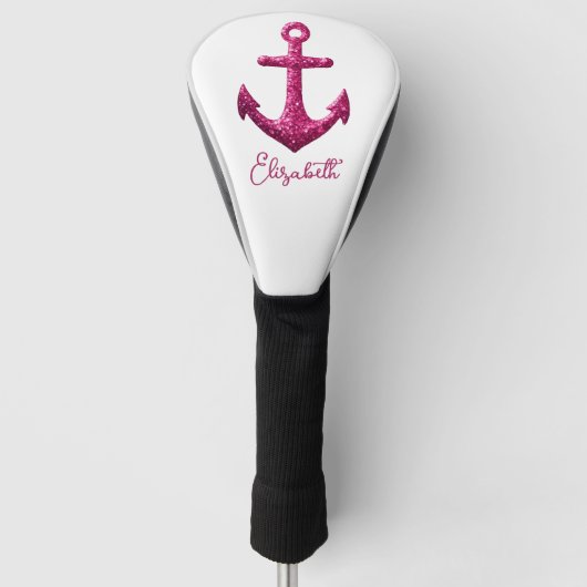 Rosa Sparkle Glitzer Nautical Sailing Name Golf Headcover (Vorderseite)