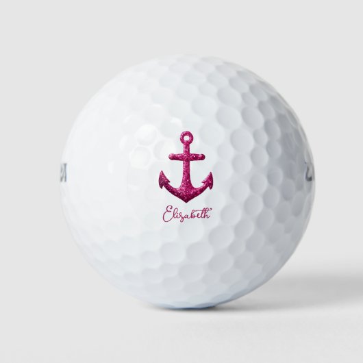 Rosa Sparkle Glitzer Nautical Sailing Name Golfball (Vorderseite)