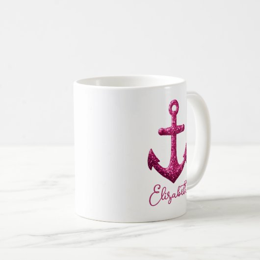 Rosa Sparkle Glitzer Nautical Sailing Name Kaffeetasse (VorderseiteRechts)