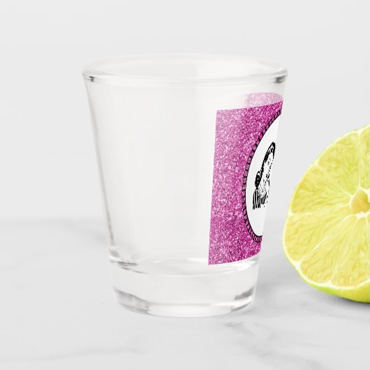 Rosa Sparkle Glitzer Welcher Tisch geht mir? Bunco Schnapsglas (Links)