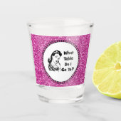 Rosa Sparkle Glitzer Welcher Tisch geht mir? Bunco Schnapsglas (Vorderseite)