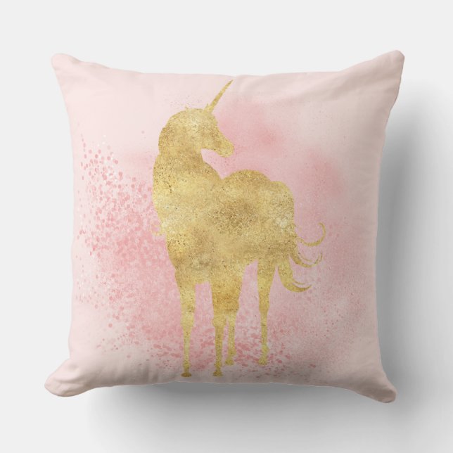 Rosa Sparkle Gold Einhorn Kissen (Vorderseite)