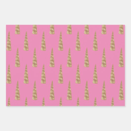 Rosa Sparkle Gold Glam Unicorn Geschenkpapier Set (Vorderseite 3)