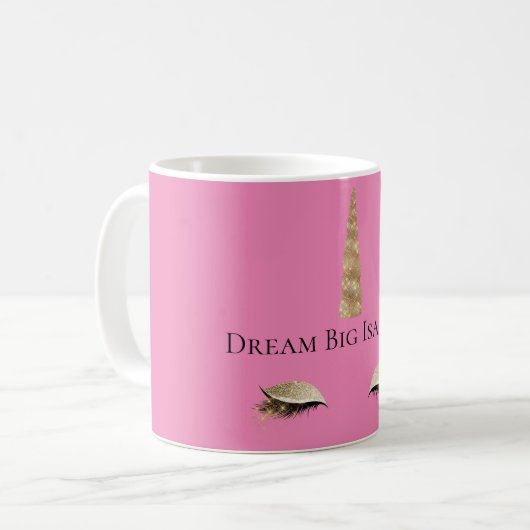 Rosa Sparkle Gold Glam Unicorn Kaffeetasse (Vorderseite Links)