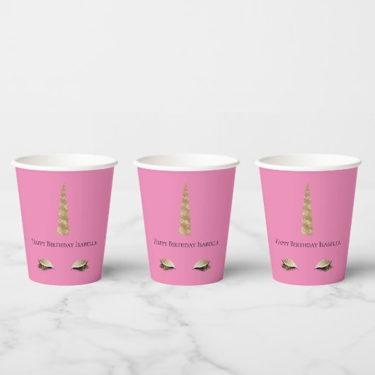 Rosa Sparkle Gold Glam Unicorn Pappbecher (Multi)