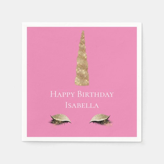 Rosa Sparkle Gold Glam Unicorn Serviette (Vorderseite)