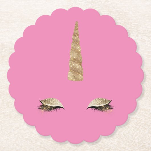 Rosa Sparkle Gold Glam Unicorn Untersetzer (Vorderseite)
