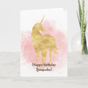 Rosa Sparkle Gold Unicorn Geburtstag Karte