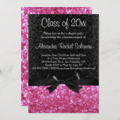 Rosa Sparkle-Look Black Bow Abschluss Einladung (Vorne/Hinten)
