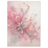 Rosa Sparkle Silver Glitzer Blume Personalisiert Klemmbrett (Rückseite)