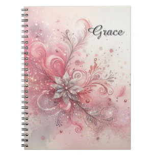 Rosa Sparkle Silver Glitzer Blume Personalisiert Notizblock