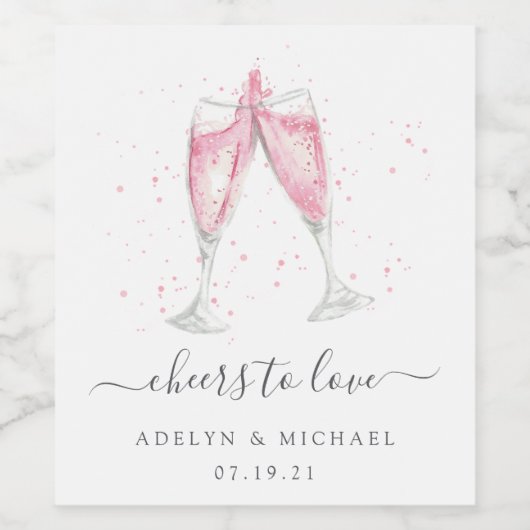 Rosa Sparkling Wein "Cheers to Liebe" Personalisie Weinetikett (Einzelnes Label)