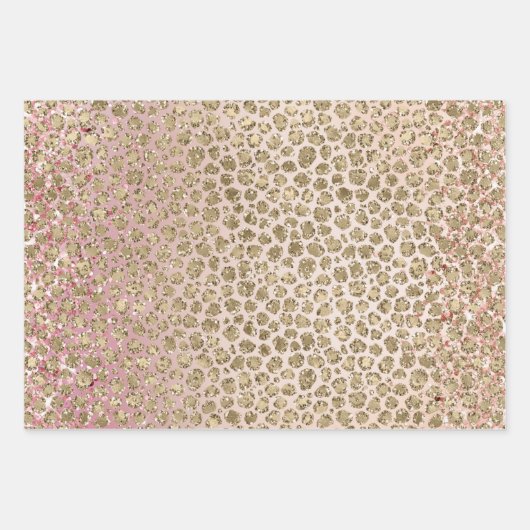 Rosa Sparkor Gold Leopard Print Geschenkpapier Set (Vorderseite)