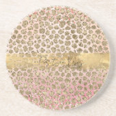 Rosa Sparkor Gold Leopard Print Getränkeuntersetzer (Vorne)
