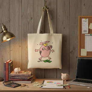 Rosa Sparschwein mit Geld‑Tote‑Bag Tragetasche