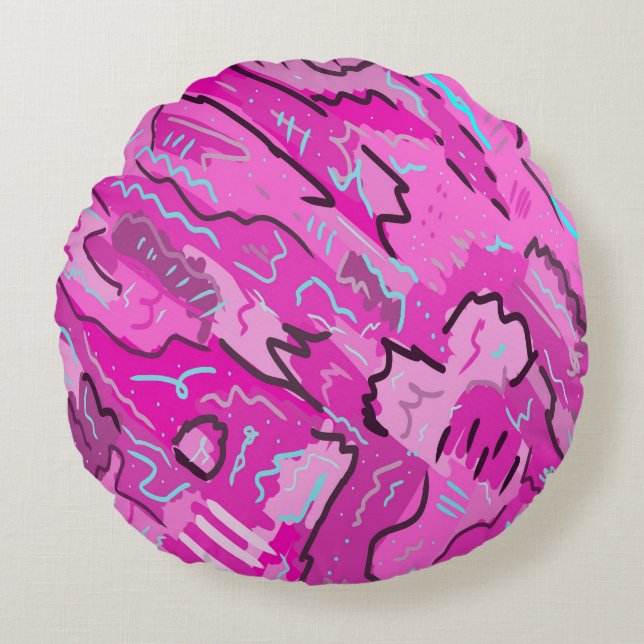 Rosa! Spaß mit Abstrakter Kunst Rundes Kissen (Vorderseite)
