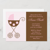 Rosa Spaziergänger-Mädchen-Babyparty Einladung (Vorne/Hinten)