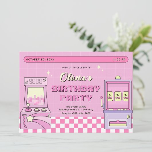 Rosa Spielbahn Einladung (Stehend Vorderseite)