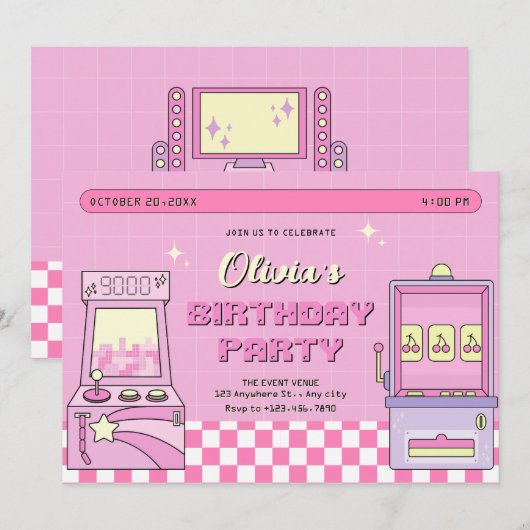 Rosa Spielbahn Einladung (Vorne/Hinten)