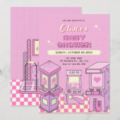 Rosa Spielecke Babydusche Einladung (Vorne/Hinten)