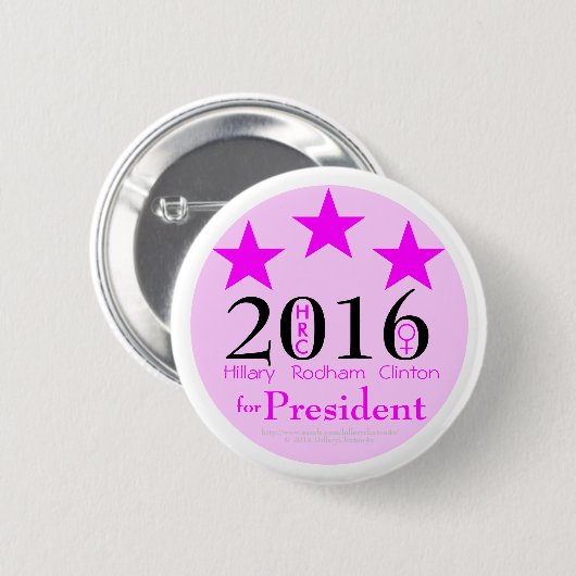 Rosa spielt Hillary Rodham Clinton 1. weibliches Button (Vorne & Hinten)