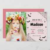 Rosa Spike Halloween Geburtstag Einladung mit Foto (Vorne/Hinten)