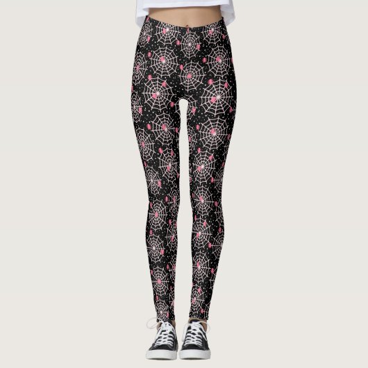 Rosa Spinnen und Spinnenwebs Leggings (Vorderseite)