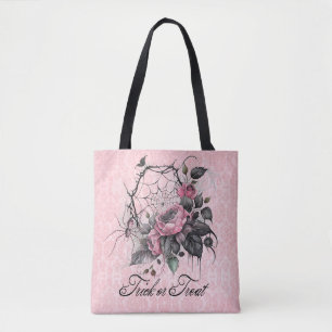 Rosa Spinnennetze mit Rose Trick oder Trete Tasche
