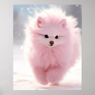 Rosa Spitz im Schnee Poster