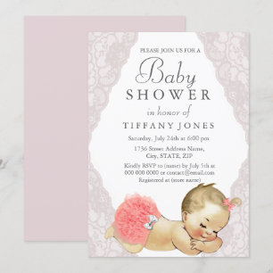 Rosa Spitze Es ist ein Mädchen Vintage-Baby-Einlad Einladung