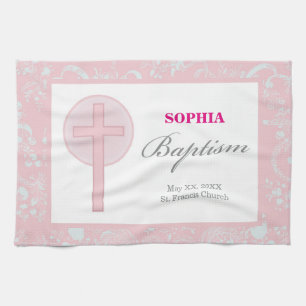 Rosa Spitze-Mädchen-Taufe Handtuch