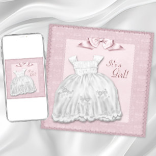 Rosa Spitze weißes Kleid Rosa Babymädchen-Party Einladung