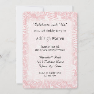 Rosa Spitzen Blumen 16. Geburtstag Einladung