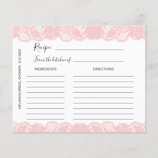 Rosa Spitzen Brautparty Rezeptionskarten (Vorderseite)