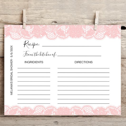 Rosa Spitzen Brautparty Rezeptionskarten