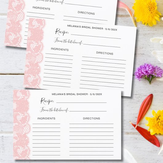 Rosa Spitzen Brautparty Rezeptionskarten