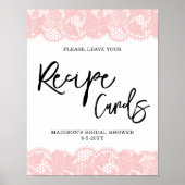 Rosa Spitzen Brautparty Rezeptionskarten-Zeichen Poster (Vorne)