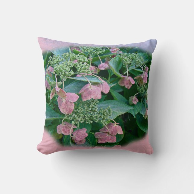 Rosa Spitzen-Cap Hydrangea Blüten - Kissen (Vorderseite)