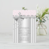 Rosa Spitzen Kreuz Erste Kommune Einladung (Stehend Vorderseite)