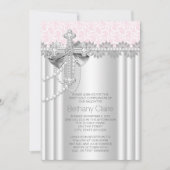 Rosa Spitzen Kreuz Erste Kommune Einladung (Vorderseite)