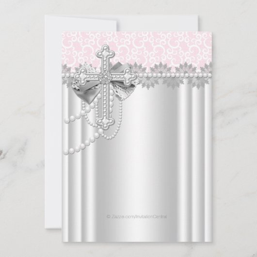 Rosa Spitzen Kreuz Erste Kommune Einladung (Rückseite)