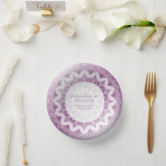 Rosa Spitzen-Mandala-Hochzeit Pappteller (Hochzeit)