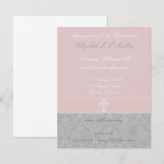 Rosa Spitzen-Taufe Einladung (Vorne/Hinten)