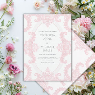 Rosa Spitzen Whimsical Vintage Hochzeit Einladung