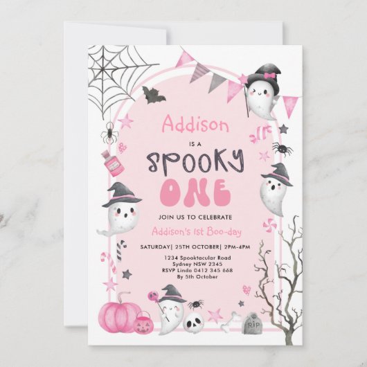 Rosa Spooky Ein Niedliches Geistermädchen 1. Gebur Einladung (Vorderseite)