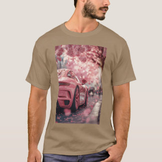 Rosa Sportwagen Kirschblüten Retro T-Shirt