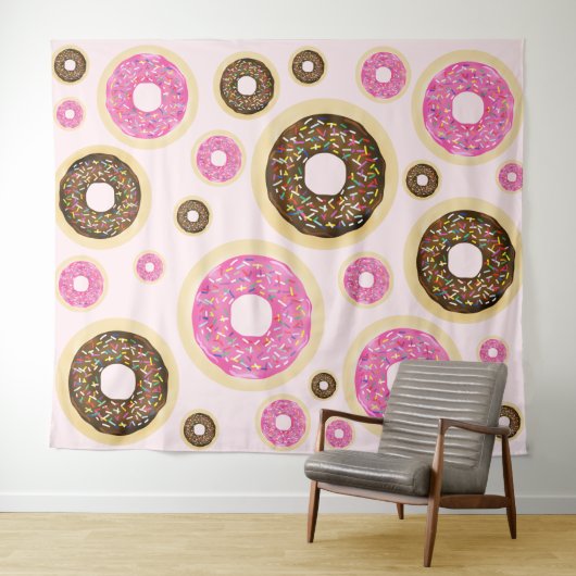Rosa Sprinkle Donuts Moderner Spaß Niedlich Wandteppich (Beispiel (Horizontal))