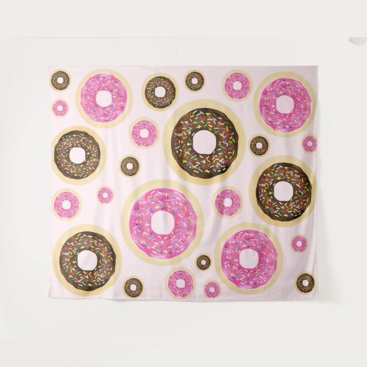 Rosa Sprinkle Donuts Moderner Spaß Niedlich Wandteppich (Vorderseite (Horizontal))